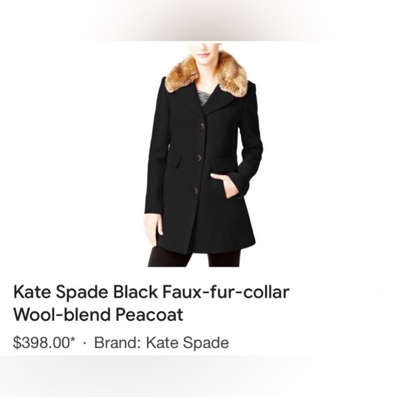 Kate Spade Wool Peacoat with Mink Faux Fur Collar - Picture 8 of 8